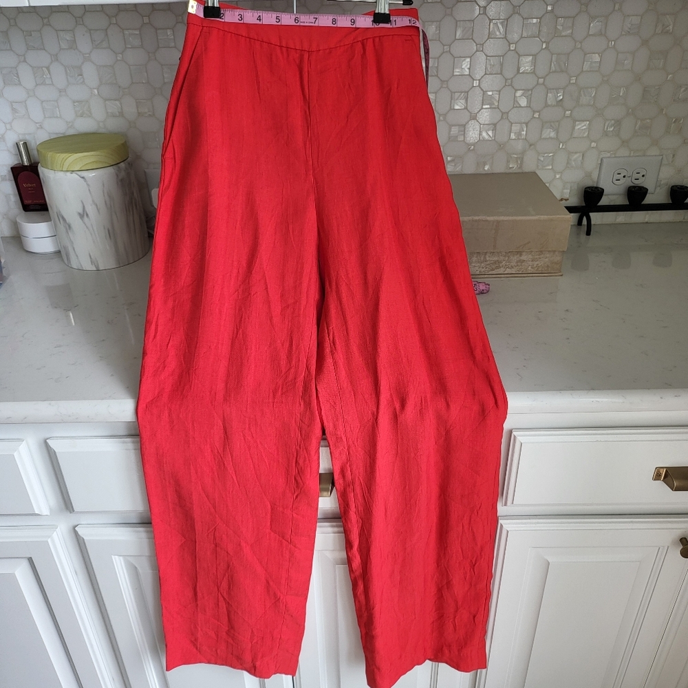 Zara Women's Vibrant Red Linen Wide Leg Pants